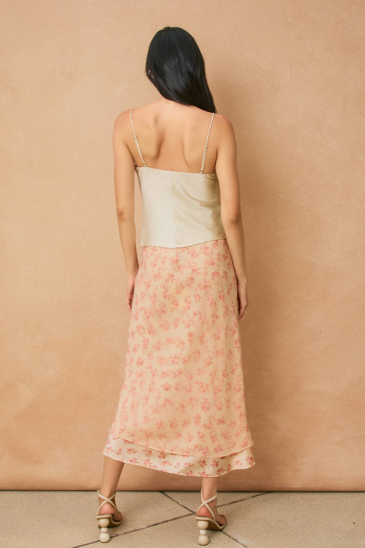 Rosewater Reverie Layered Print Midi Skirt