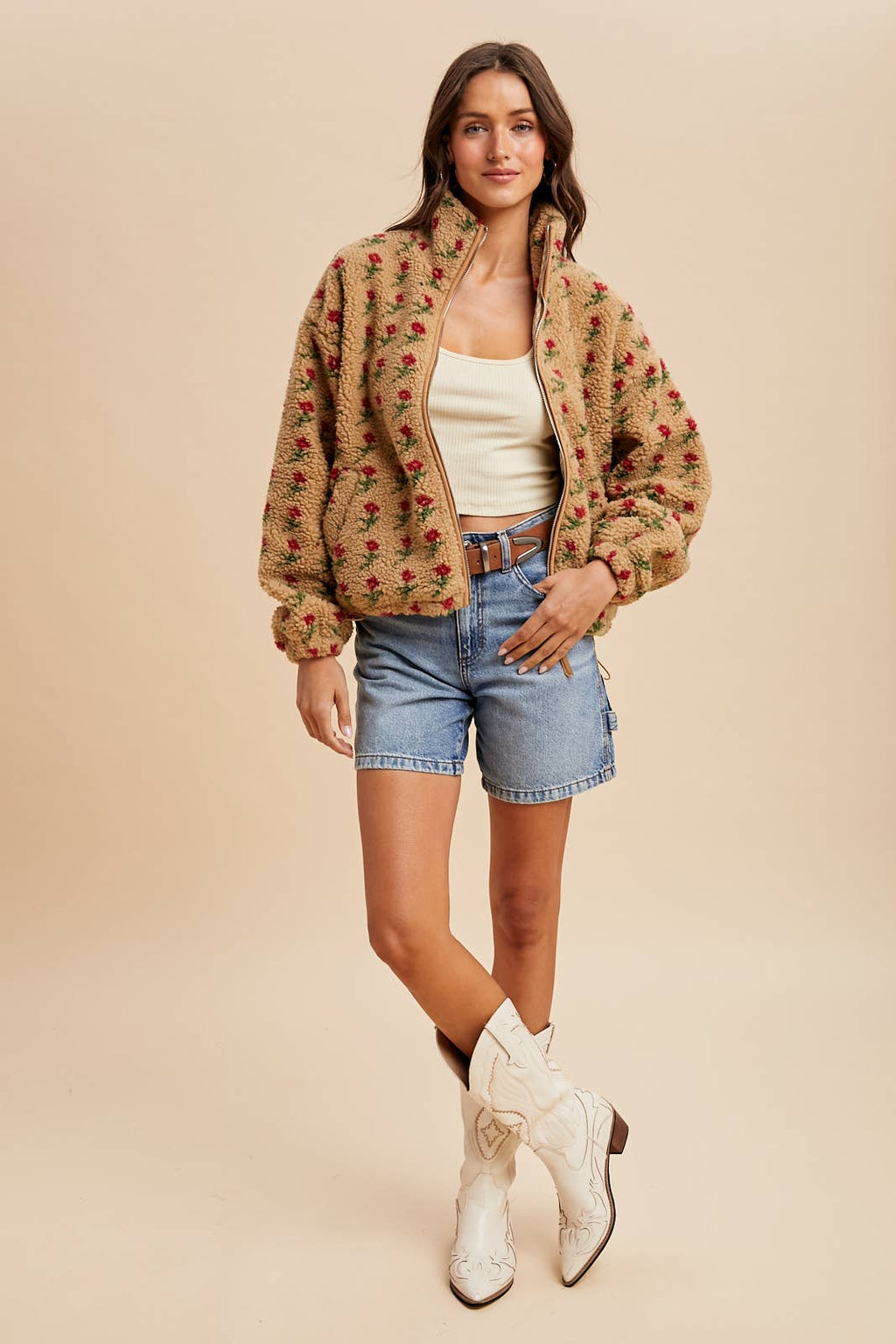 Felicity Floral Sherpa Jacket in Sepia Rose