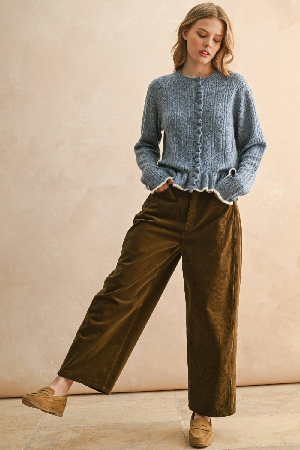 Charlie Ruffled Detail Sweater Cardigan