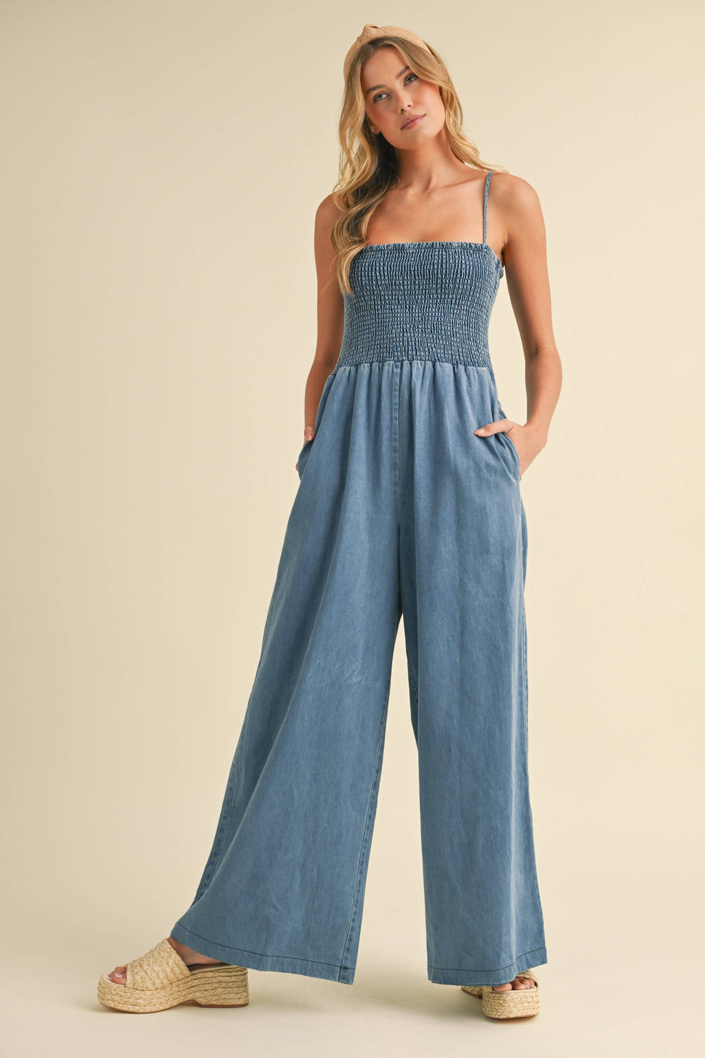 Paloma Smocked Denim Jumpsuit
