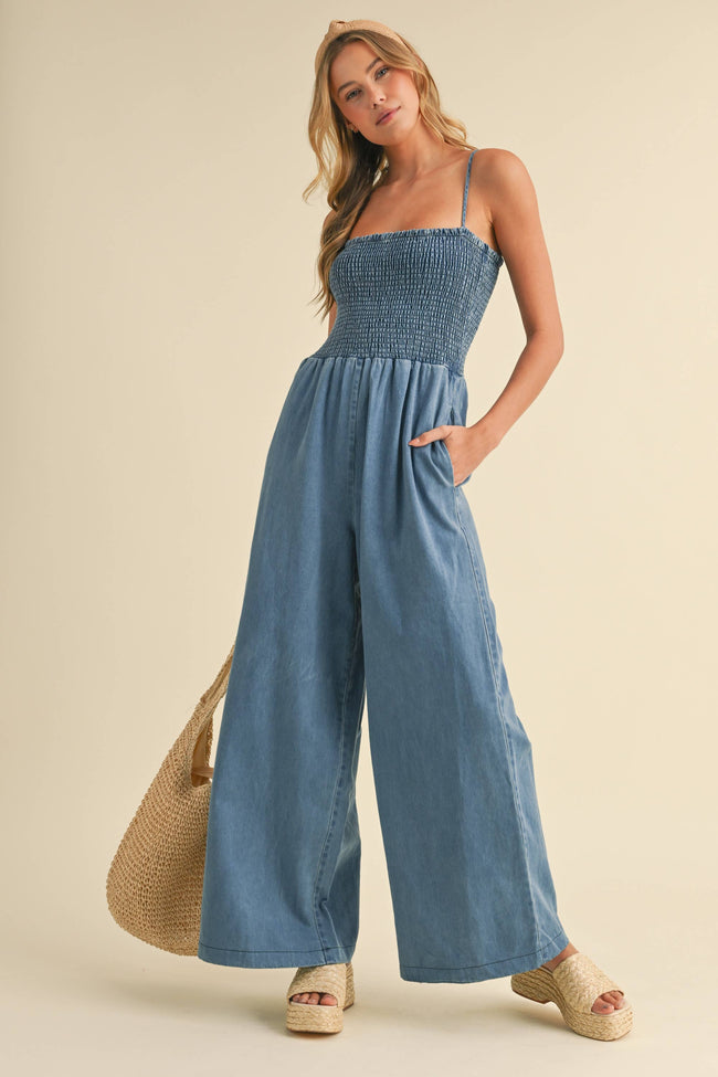 Paloma Smocked Denim Jumpsuit