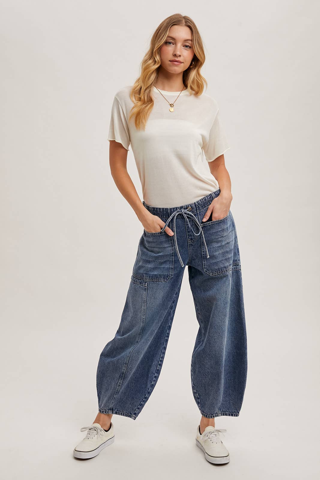Jayden Drawstring Barrel Jeans