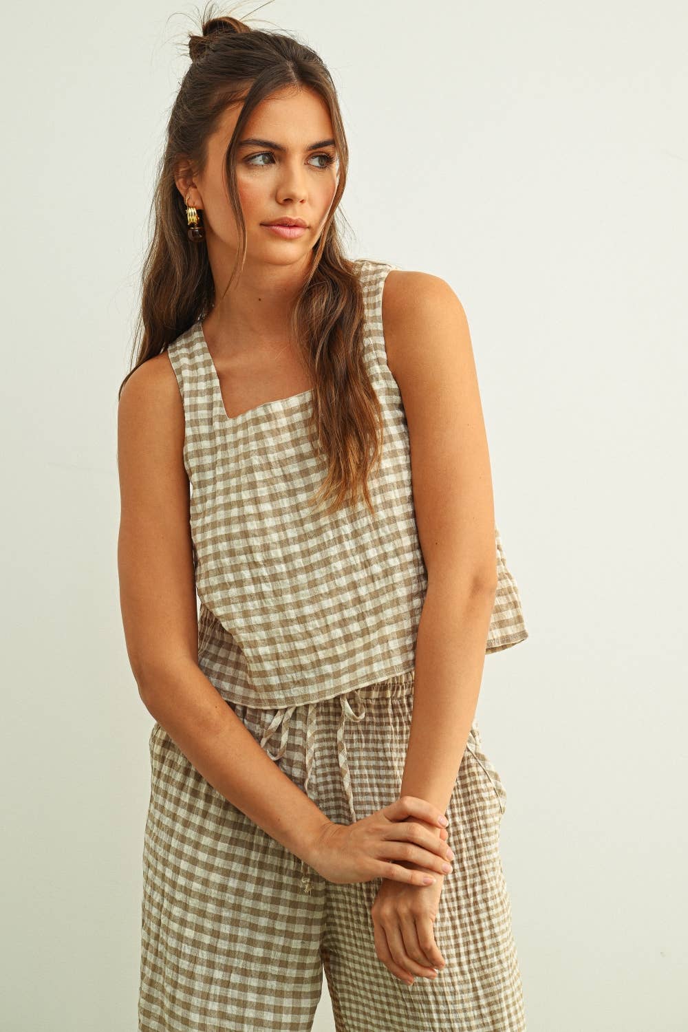 Cooper Gingham Top in Beige