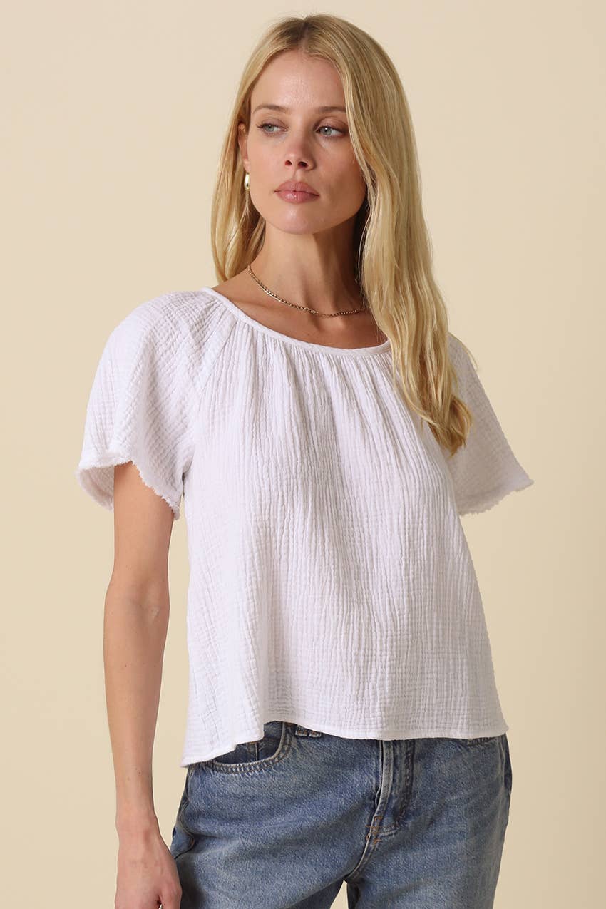 Melina Gathered Short-Sleeve Blouse