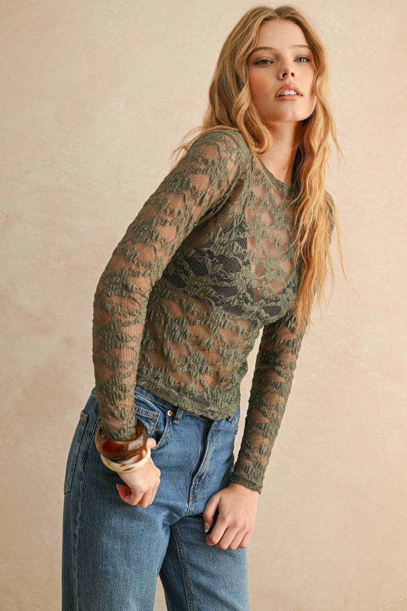 Olive Forest Floral Lace Top