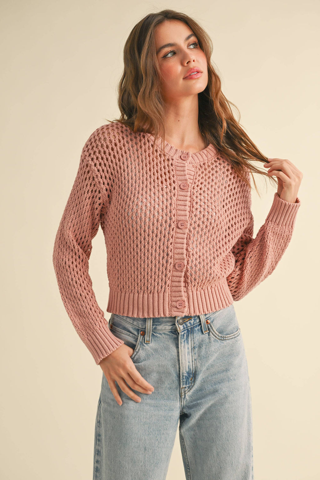 Sayla Crochet Cardigan in Dusty Rose