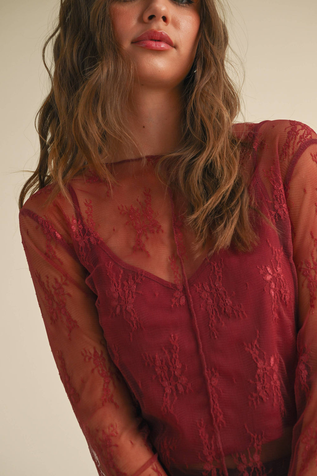 Leia Lace Top in Wine