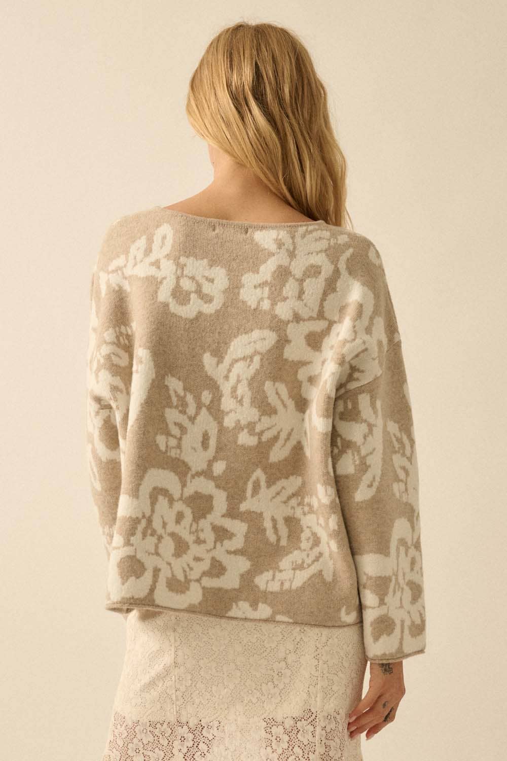 Abstract Bloom Jacquard Sweater in Sandstone