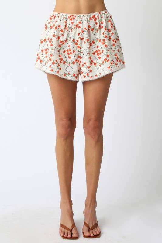 Lealie Floral Shorts in Cream & Orange