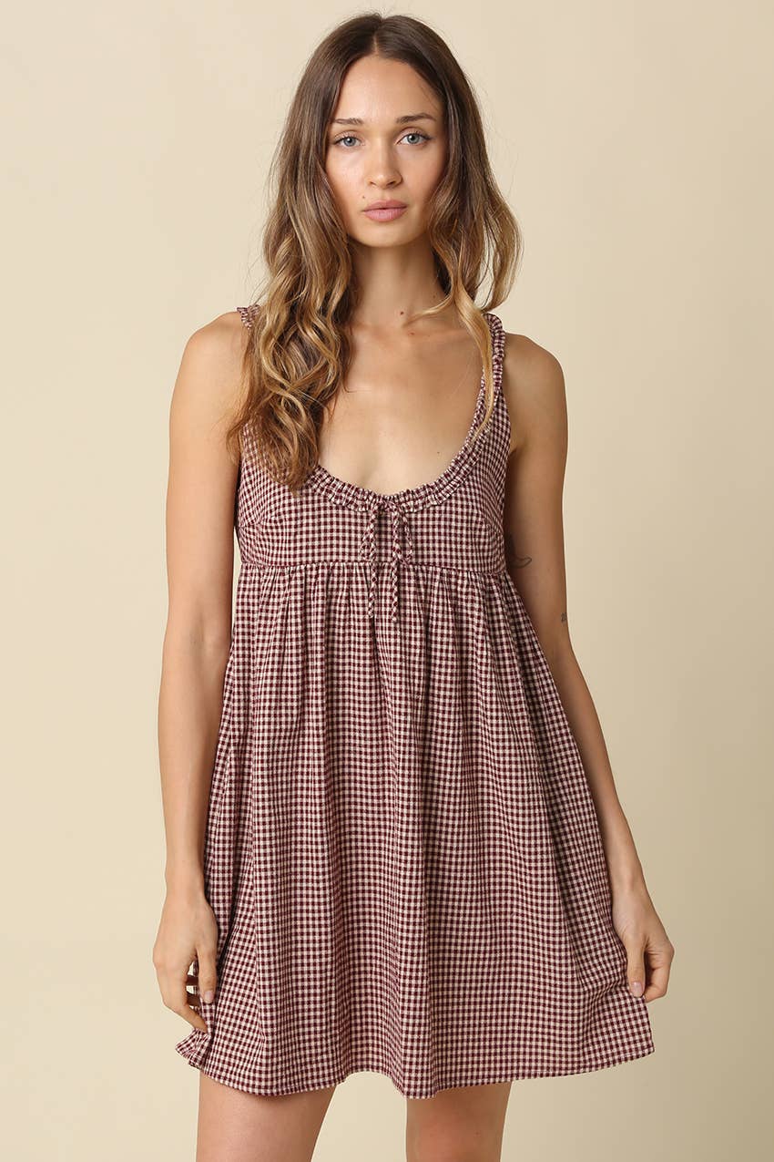 Camilla Gingham Mini Dress in Black
