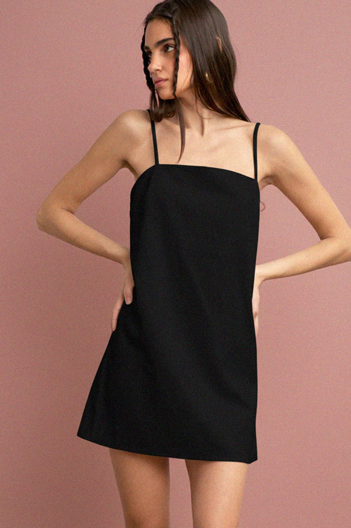 Coastal Linen Tie-Back Mini Dress in Black