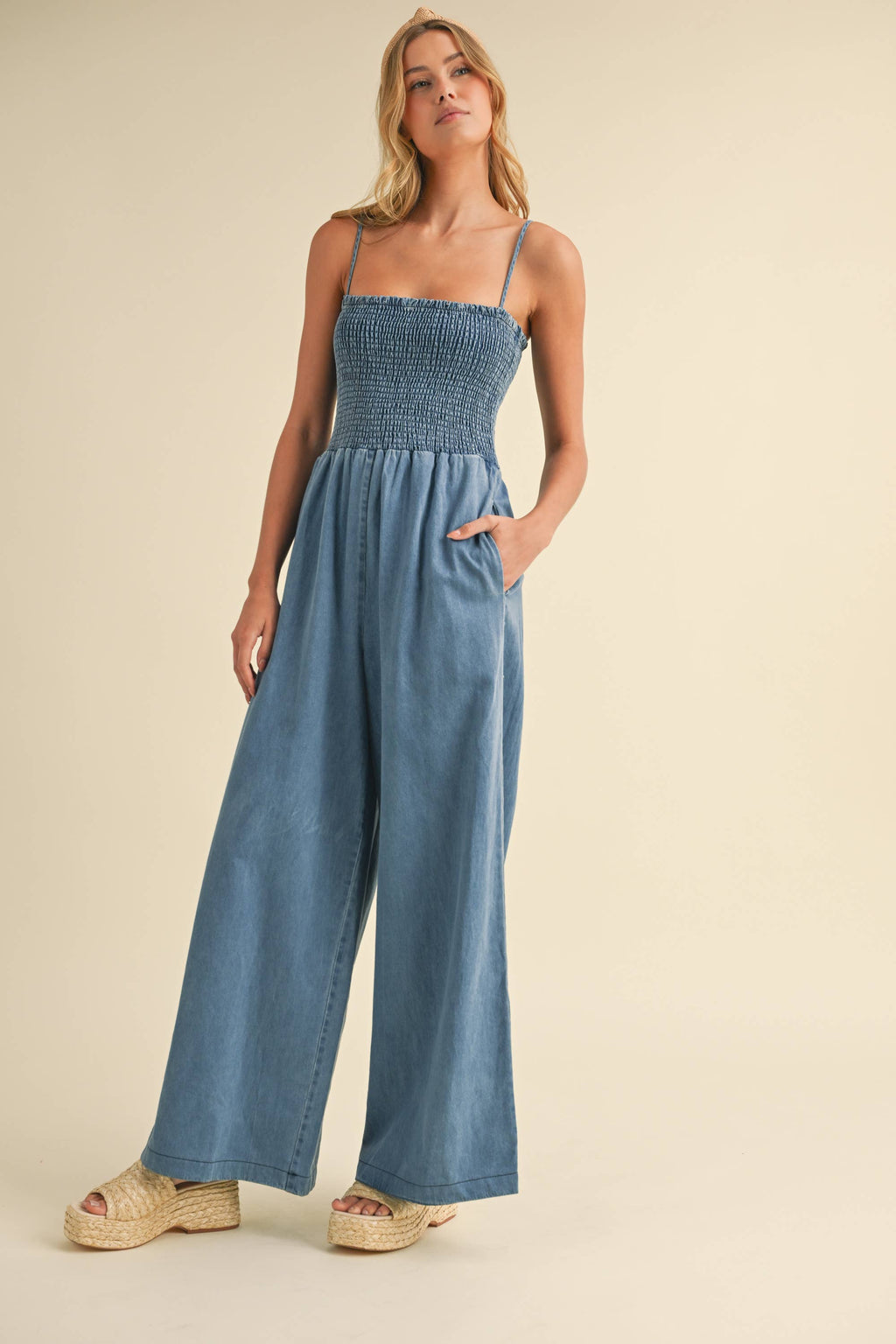 Paloma Smocked Denim Jumpsuit