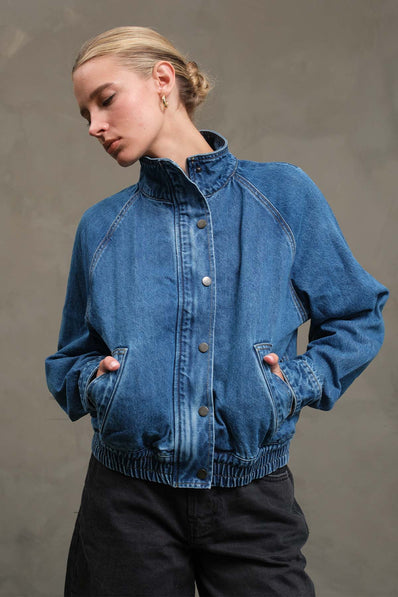 Sloane Washed Denim Bomber Jacket