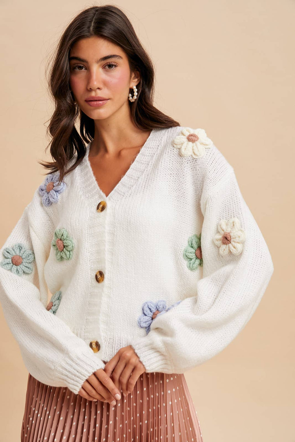 Oakley Floral Appliqué Cardigan in Ivory