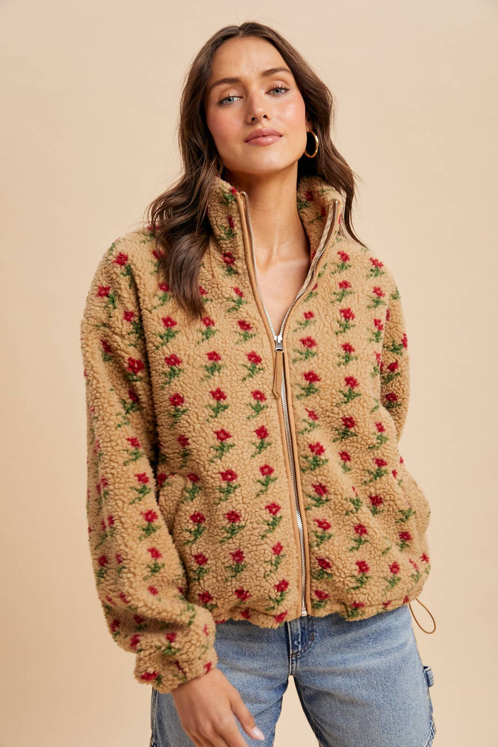 Felicity Floral Sherpa Jacket in Sepia Rose