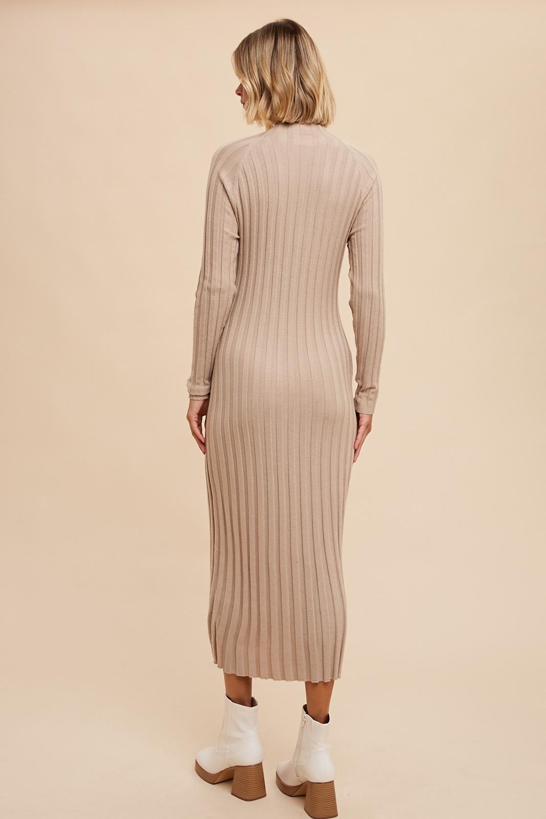 Dominic Ribbed Knit Sweater Dress in Almond
