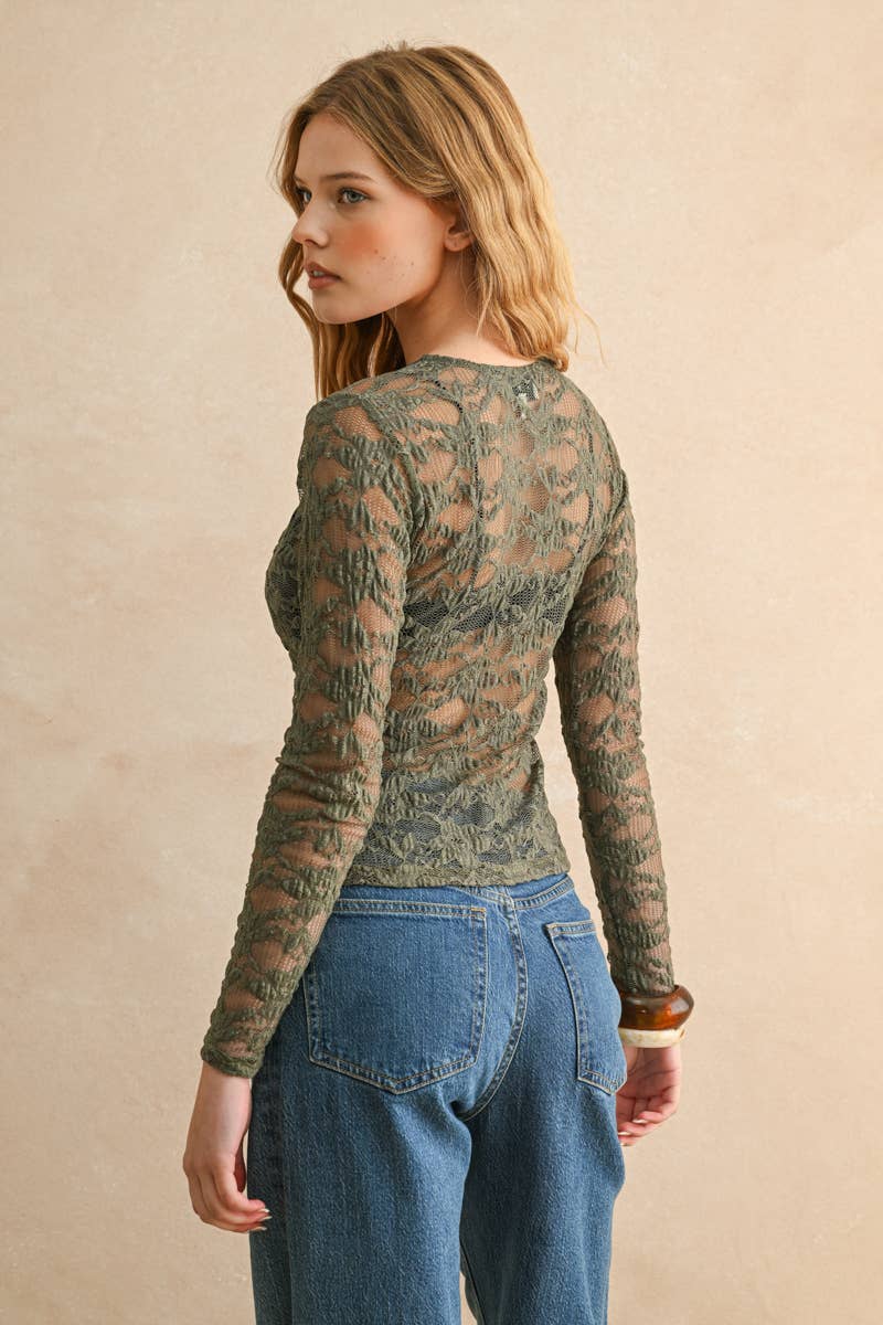 Olive Forest Floral Lace Top