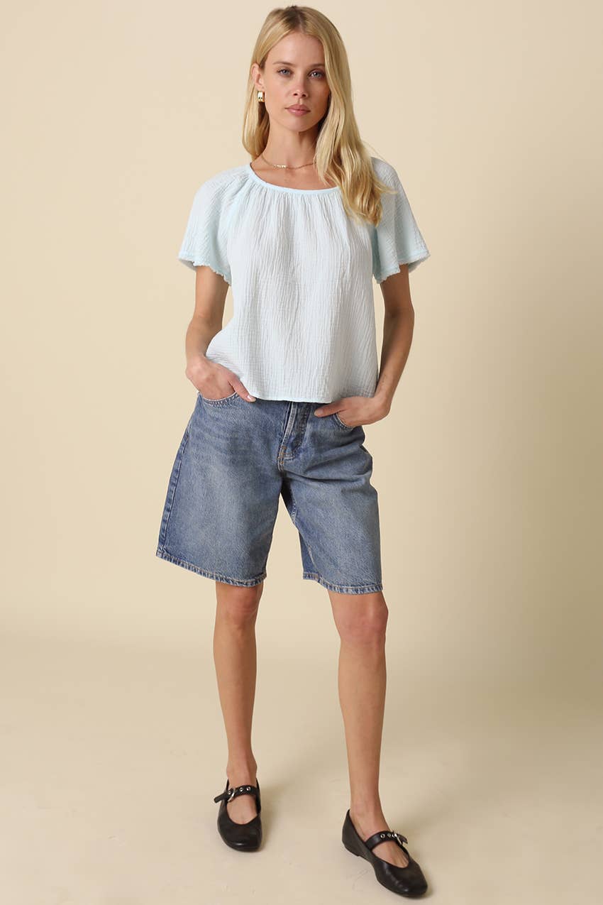 Melina Gathered Short-Sleeve Blouse