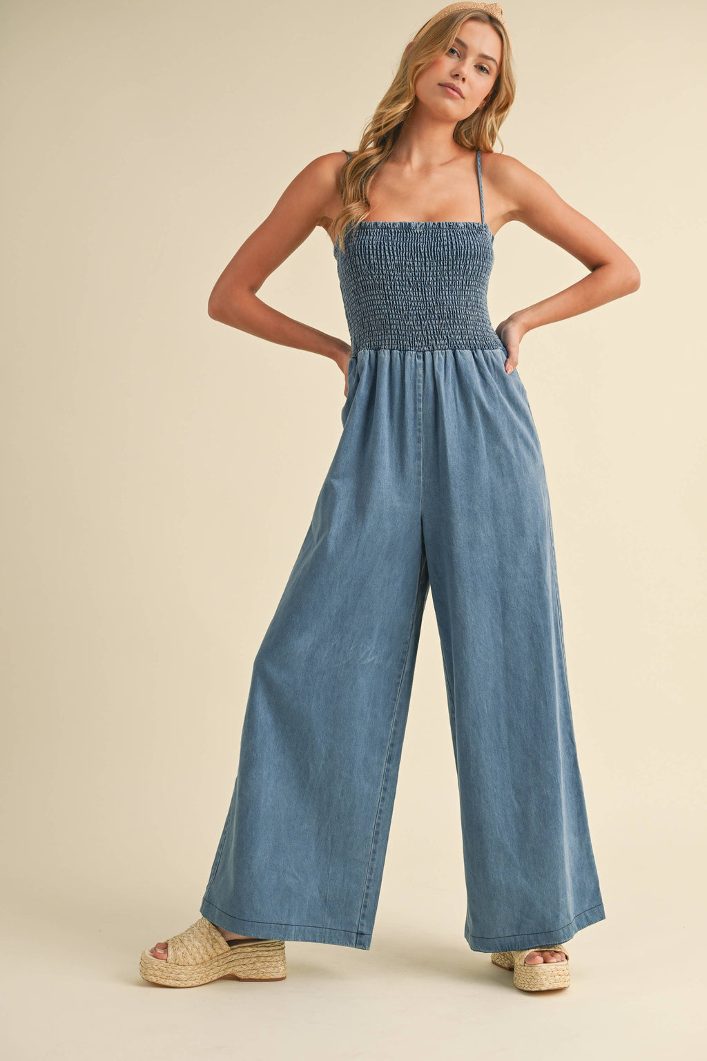 Paloma Smocked Denim Jumpsuit