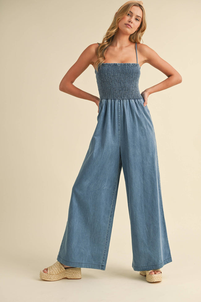Paloma Smocked Denim Jumpsuit