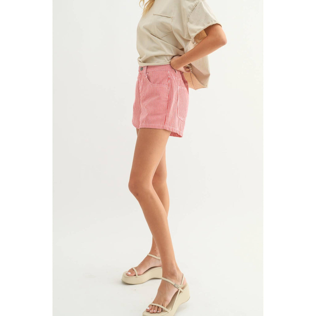 Audrey Red Striped Denim Shorts
