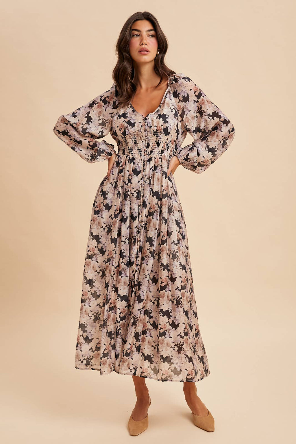 Midnight Floral Smocked Maxi Dress