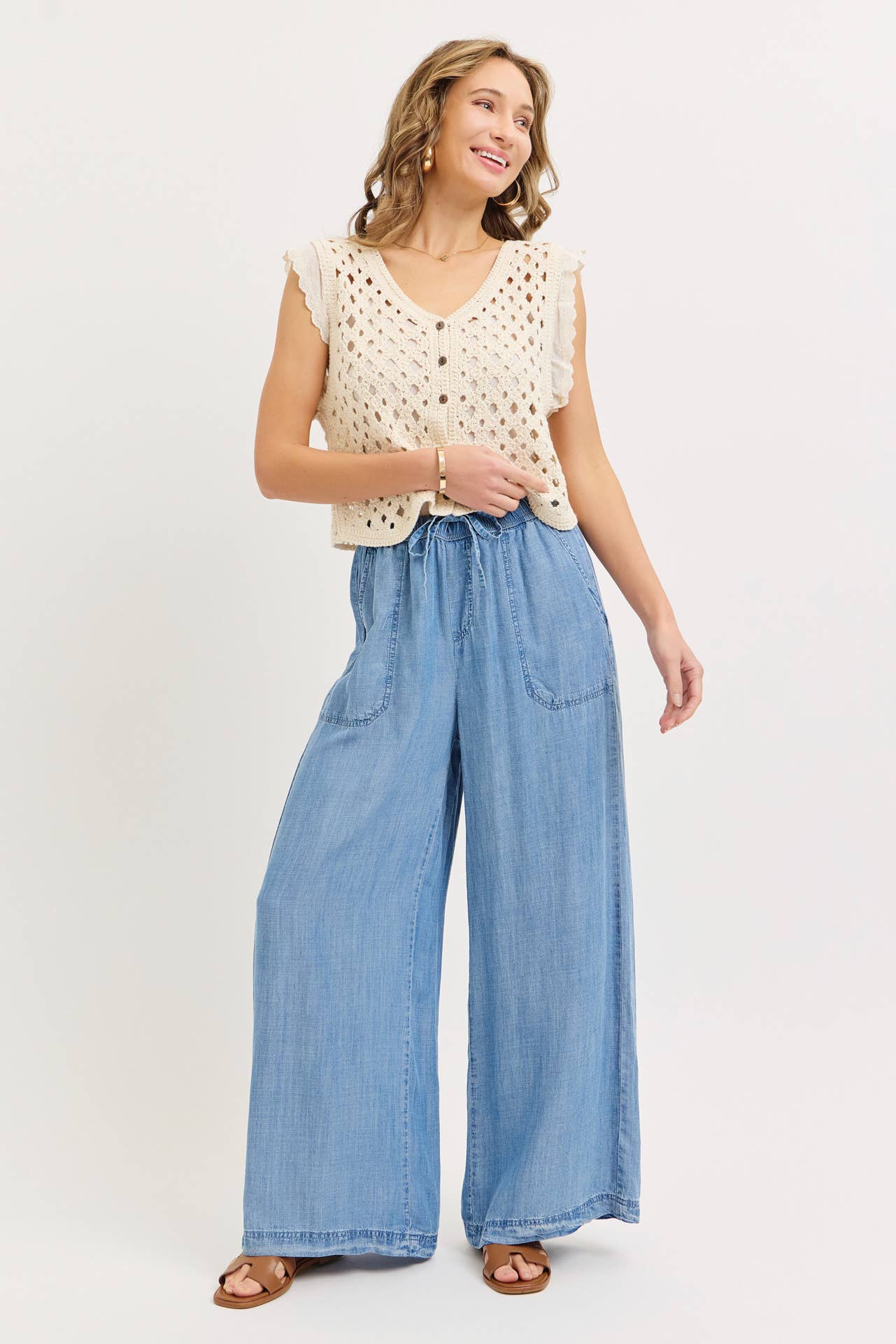 Spenser Light Denim Tie Waist Pants