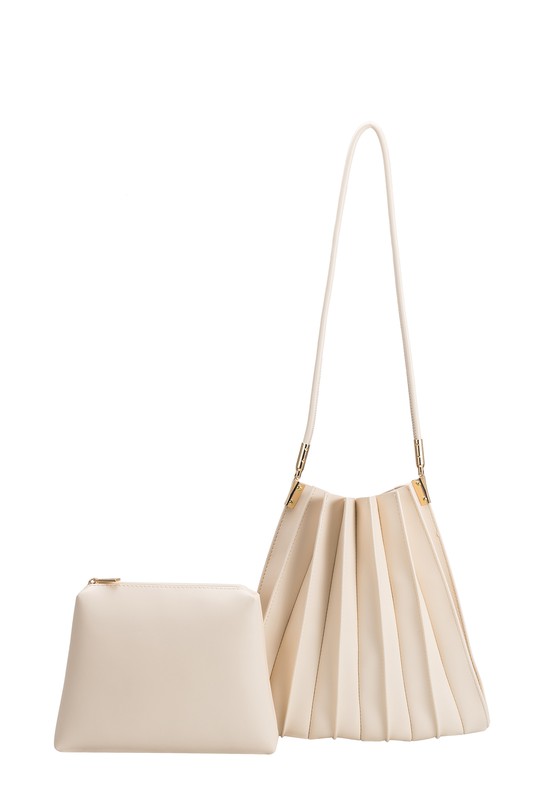 Carrie Pleated Vegan Shoulder Bag in Ivory