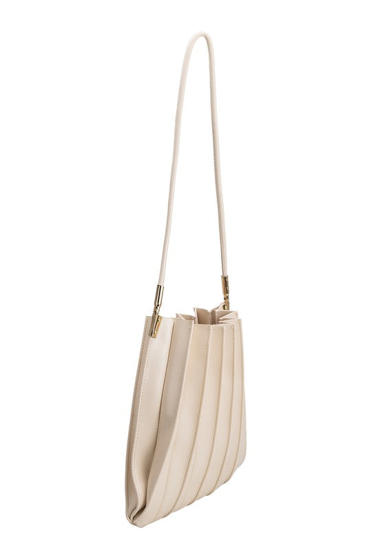 Carrie Pleated Vegan Shoulder Bag in Ivory