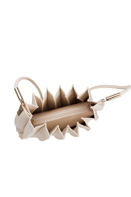 Carrie Pleated Vegan Shoulder Bag in Ivory
