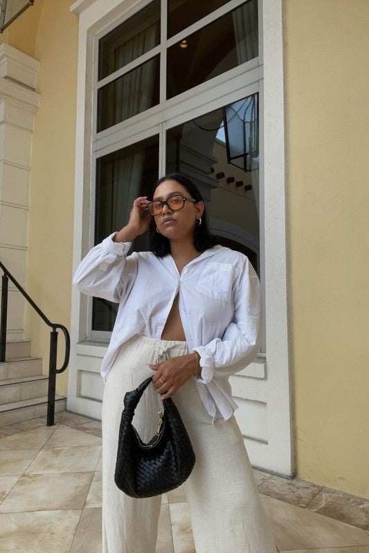 Drew Recycled Vegan Woven Top Handle Bag in Black