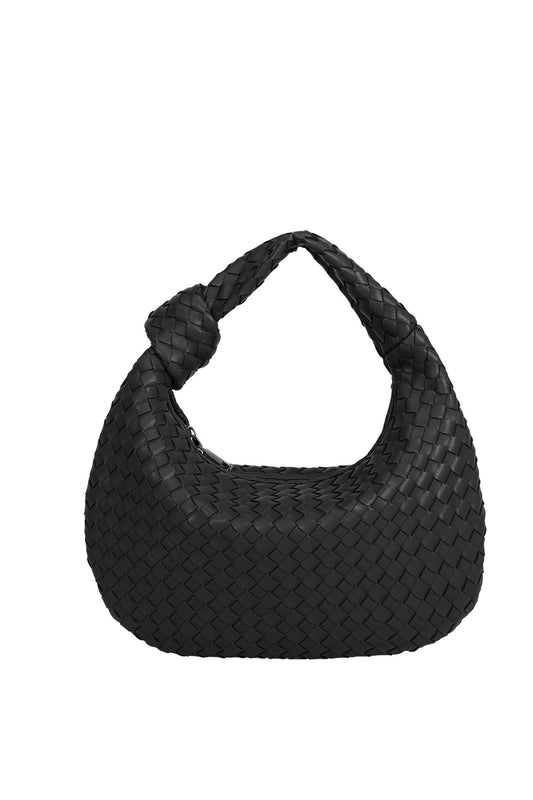 Drew Recycled Vegan Woven Top Handle Bag in Black