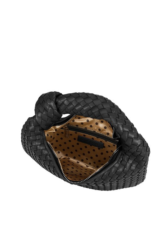 Drew Recycled Vegan Woven Top Handle Bag in Black