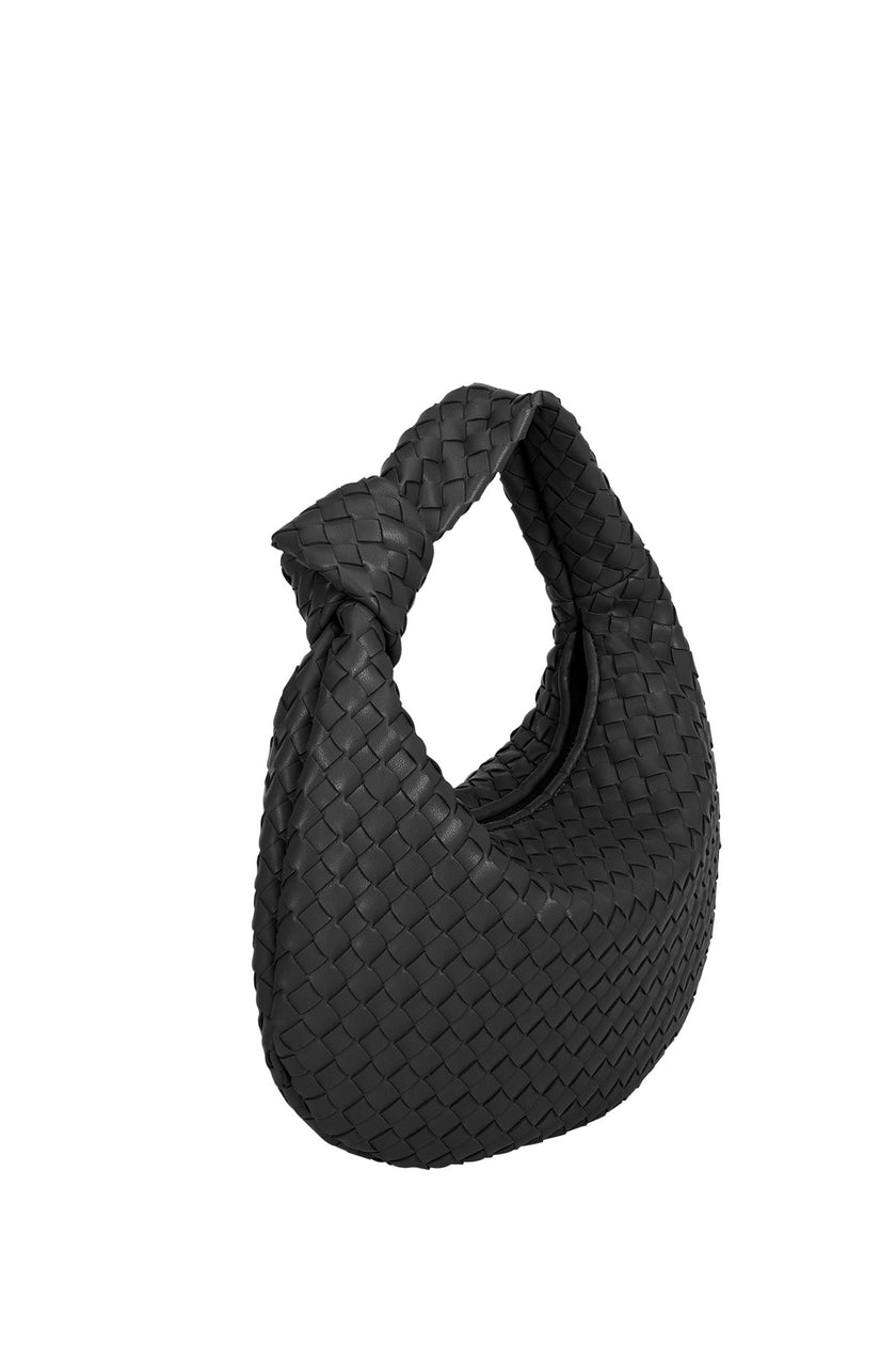 Drew Recycled Vegan Woven Top Handle Bag in Black