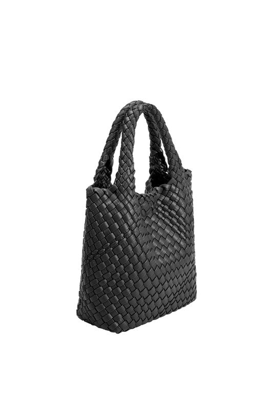 Eloise Recycled Vegan Woven Tote Bag in Black