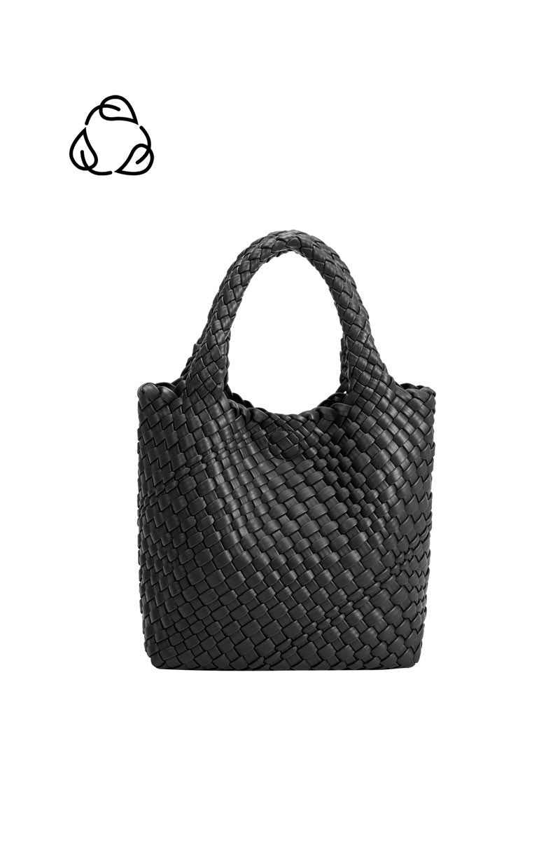 Eloise Recycled Vegan Woven Tote Bag in Black