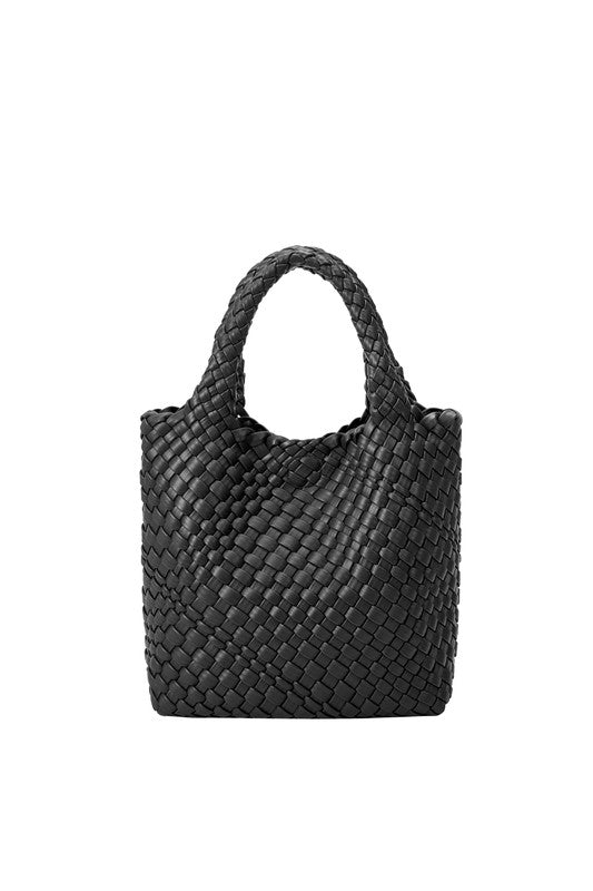 Eloise Recycled Vegan Woven Tote Bag in Black