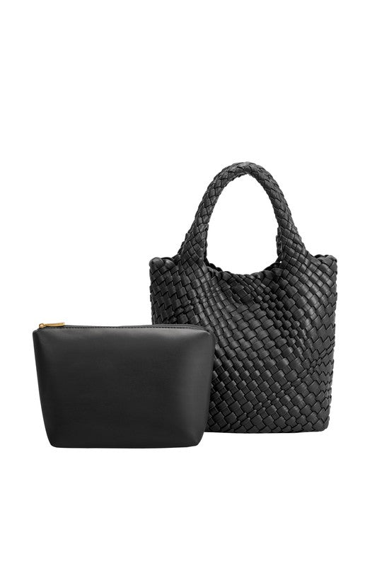 Eloise Recycled Vegan Woven Tote Bag in Black