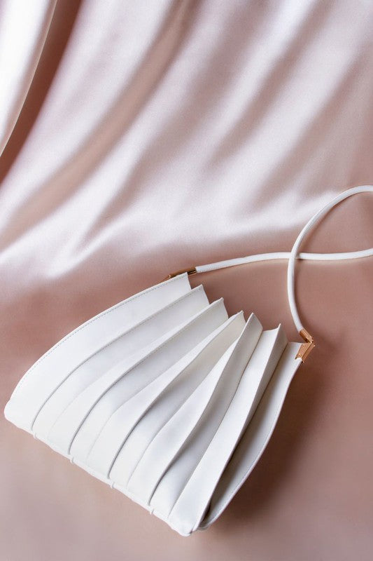 Carrie Pleated Vegan Shoulder Bag in Ivory
