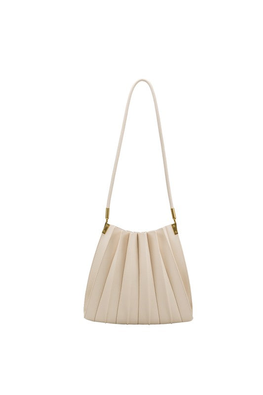 Carrie Pleated Vegan Shoulder Bag in Ivory