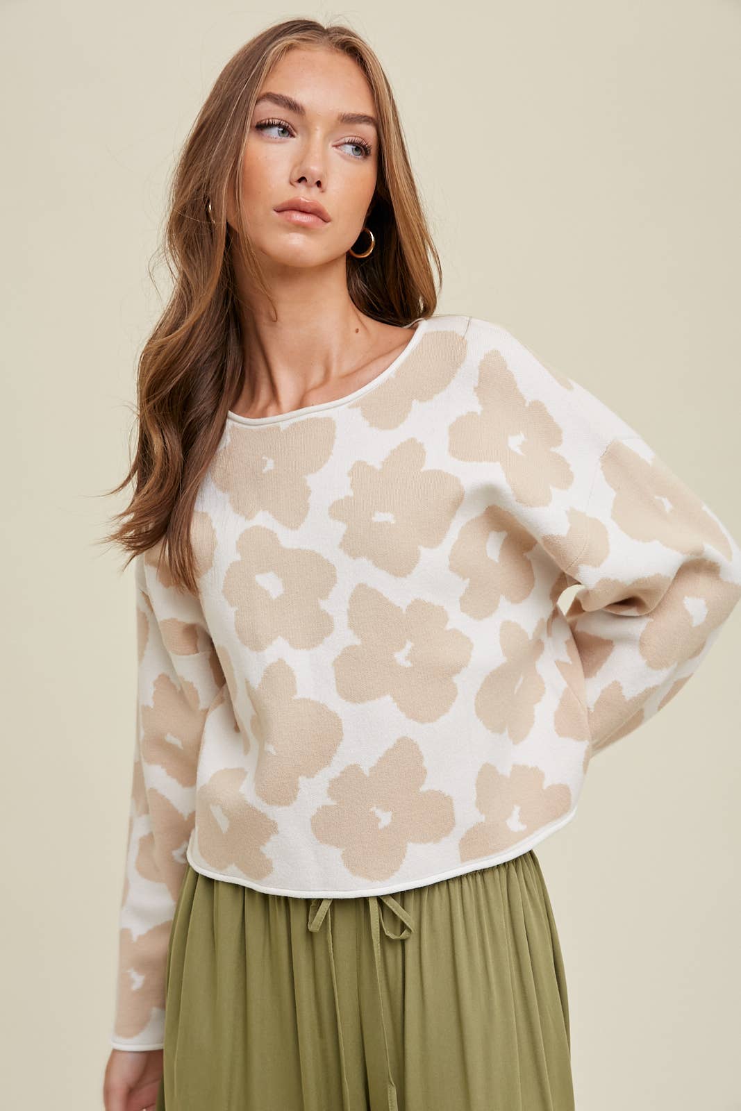 Hallie Floral Jacquard Sweater in Cream